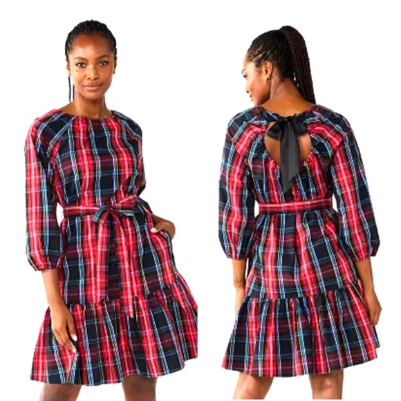 Draper James Dresses & Skirts - Draper James Womens Tiered Bow Back Dress Sz XXL Plaid